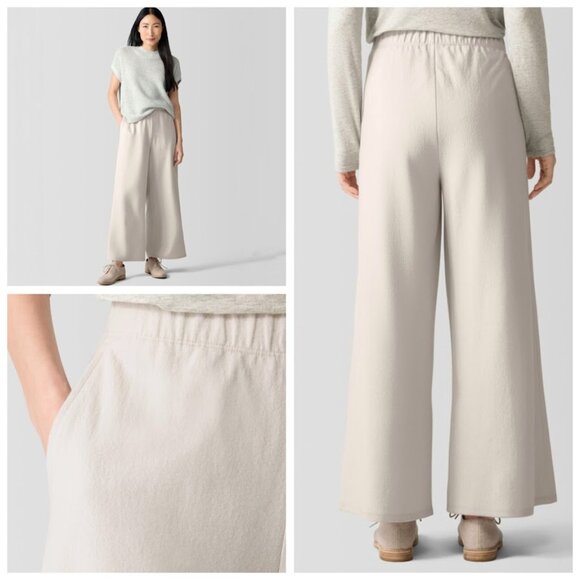 NWT Eileen Fisher Felted Wool Jersey Wide Leg Ankle Pant Chalk M - Picture 2 of 11